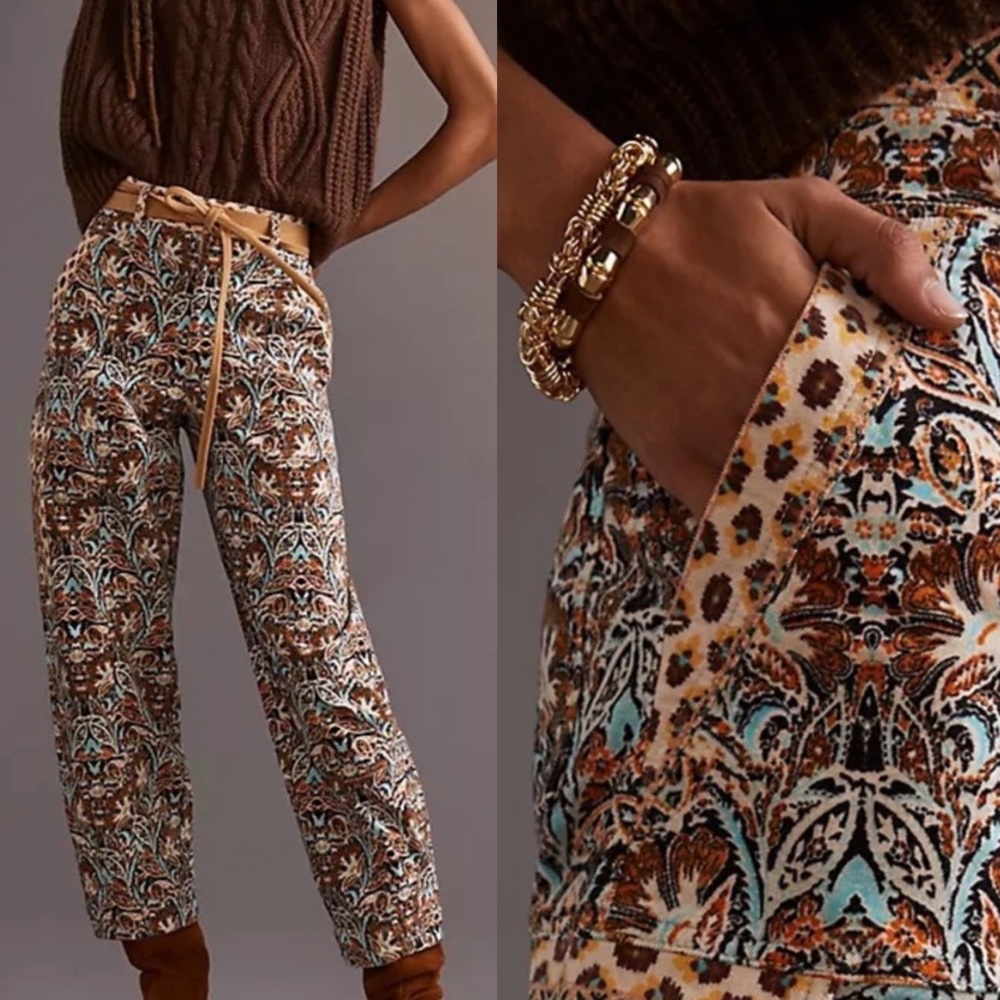 ANTHRO Corduroy Paisley Colorful Cargo Utility Barrel Pants